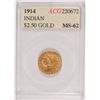 Image 1 : 1914 $2.50 GOLD INDIAN ACG MS-62  ( VERY SCARCE ABOVE MS-60 )