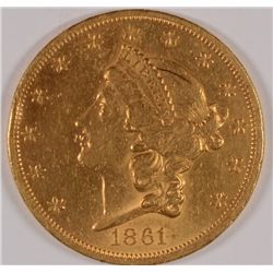 1861 $20 GOLD LIBERTY, AU  BETTER DATE