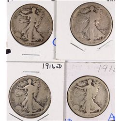 (4) WALKING LIBERTY HALF DOLLARS (16, 16-D, 21-S, 16-D)