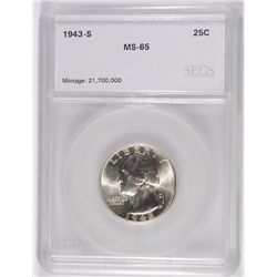 1943-S WASHINGTON QUARTER, SEGS MS-65