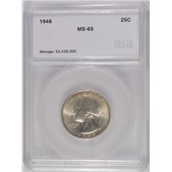 1946 WASHINGTON QUARTER, SEGS MS-65