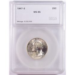 1947-S WASHINGTON QUARTER, SEGS MS-65  NICE