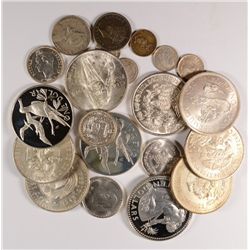 LOT OF 21 FOREIGN SILVER COINS MANY LARGER COINS