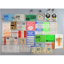 Collection of music tickets, stubs, back stage and crew
