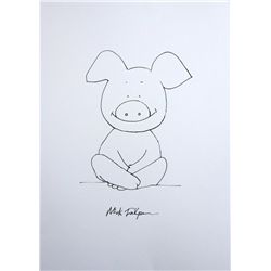 Mick Inkpen (1952-), a sketch of Wibbly Pig in black