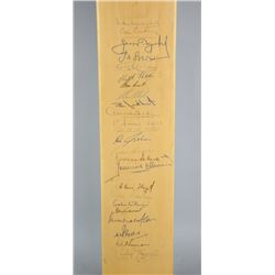 A cricket bat signed by the England & Rest of the World