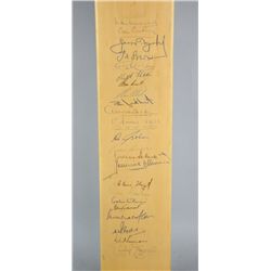 A cricket bat signed by the England & Rest of the World