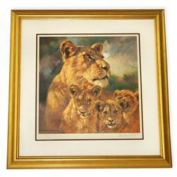 Donald Grant- Framed-Signature ''Lioness & Cubs''