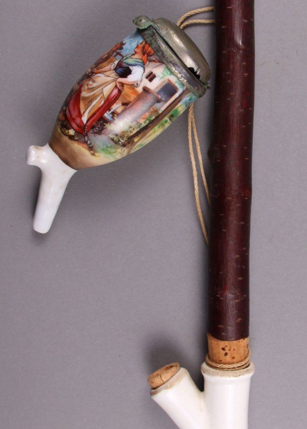 Hand Painted Antique German Porcelain Pipe. (Size See