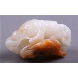 Chinese White Jade Carved Fisherman w/ Russet, c.