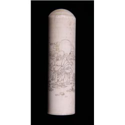 Chinese Bone scrimshawed stamp post.  (Size: See last