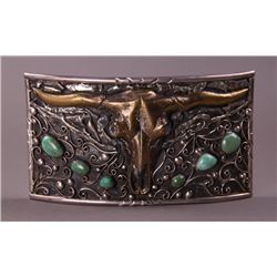 Native American Silver and Turquoise Steer head belt