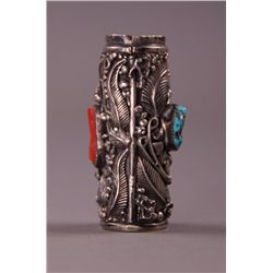 Native American silver, turquoise and red coral