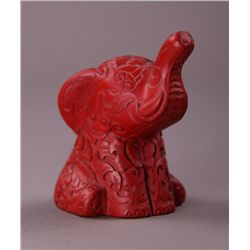 Wood carved hand painted sitting Elephant.  (Size: See