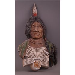 Indian Chief Sexton metal wall plaque, 1970 USA.