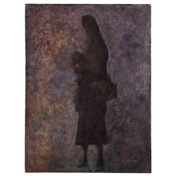 Shadow figure painting on board signed "Bonilla". Size: