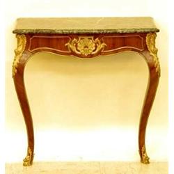 GOOD PAIR OF LOUIS XV STYLE GILT BRONZE MOUNTED MAHOGANY CONSOLE TABLES...