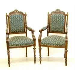 PAIR OF LOUIS XIV STYLE FRUITWOOD ARM CHAIRS...