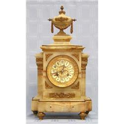 EMPIRE STYLE TIFFANY & CO. GILT BRONZE MOUNTED ONYX MANTEL CLOCK...