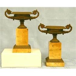 GOOD PAIR OF E4MPIRE STYLE BRONZE AND MARBLE URNS...