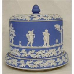 BLUE AND WHITE JASPERWARE CHEESE BELL AND STAND...