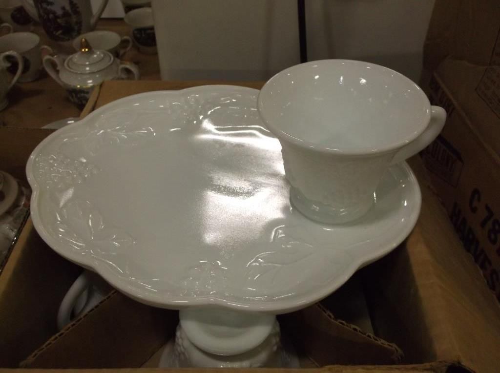 Vintage Milk Glass Luncheon Plates & Cups