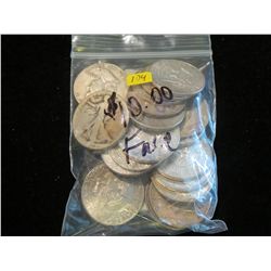 $10 Face of 90% US Silver Half Dollars - 20 Coins