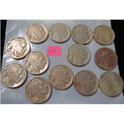 Buffalo Nickels: 1919,1923, 1925, 1927, 1928, 1928S 1929, 1930, 1935, 1935D, 1936, 1936D & 1936S