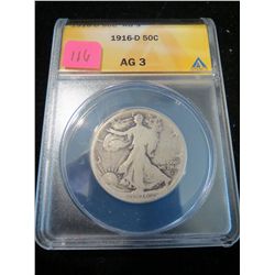 1916D Walking Liberty Half Dollar - ANACS AG3