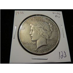 1935 Peace Silver Dollar  - Initials scratched on Rev