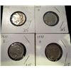 Image 1 : Buffalo Nickels: 1937, 1937d, 1937S & 1938D