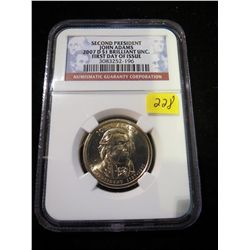 2007D John Adams Presidential Dollar NGC BU First Day of Issue