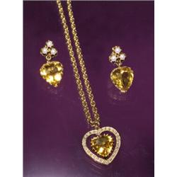 CITRINE 14K PEARL PENDANT, EARRINGS...