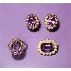 A LOT OF AMETHYST AND SEED PEARL JEWELRY...