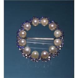 18K PEARL & SAPPHIRE WREATH BROOCH...