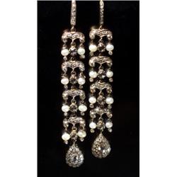 DIAMOND PEARL 14K EAR PENDANTS...
