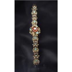 HUNGARIAN VERMEIL BRACELET W/ ENAMEL, TURQ, PEARLS...