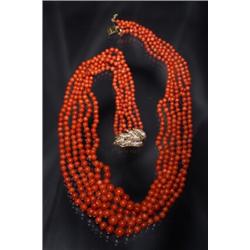 6 STRAND RED CORAL 18K NECKLACE...
