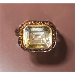 CITRINE AND ORANGE FANCY DIAMOND RING 18K...