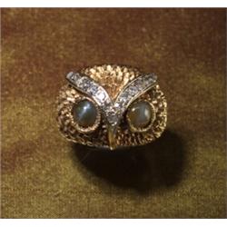 18K OWL RING W/DIAMOND, CAT¹S EYE CRYSOBERYL...