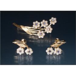 RETRO 14K PEARL SAPPHIRE BROOCH...