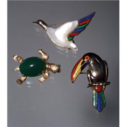 14K PINS TURTLE DUCK TOUCAN ENAMEL...