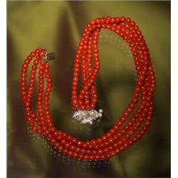 RED CORAL BEAD TORSADE ­ PLATINUM, DIAMOND, 18K...