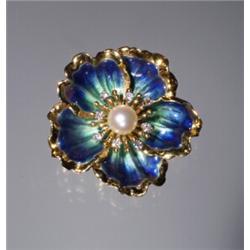 DIAMOND ENAMEL PEARL BROOCH...