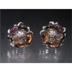 TOURMALINE FLOWER DIAMOND EARRINGS 18K...