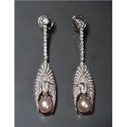 DECO DIAMOND PEARL PEACOCK EARRING PLATINUM...
