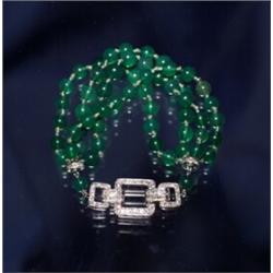 ART DECO GREEN ONYX BEAD BRACELET...
