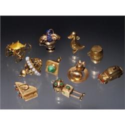 18K CAR DUCK CAT ROBOT GEM SET CHARMS...