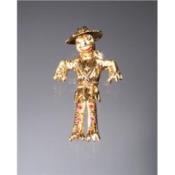 14K SCARECROW PIN DIAMOND RUBY ENAMEL...