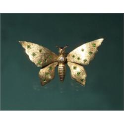 18 KARAT BUTTERFLY PIN ­ GARNETS AND DIAMOND...